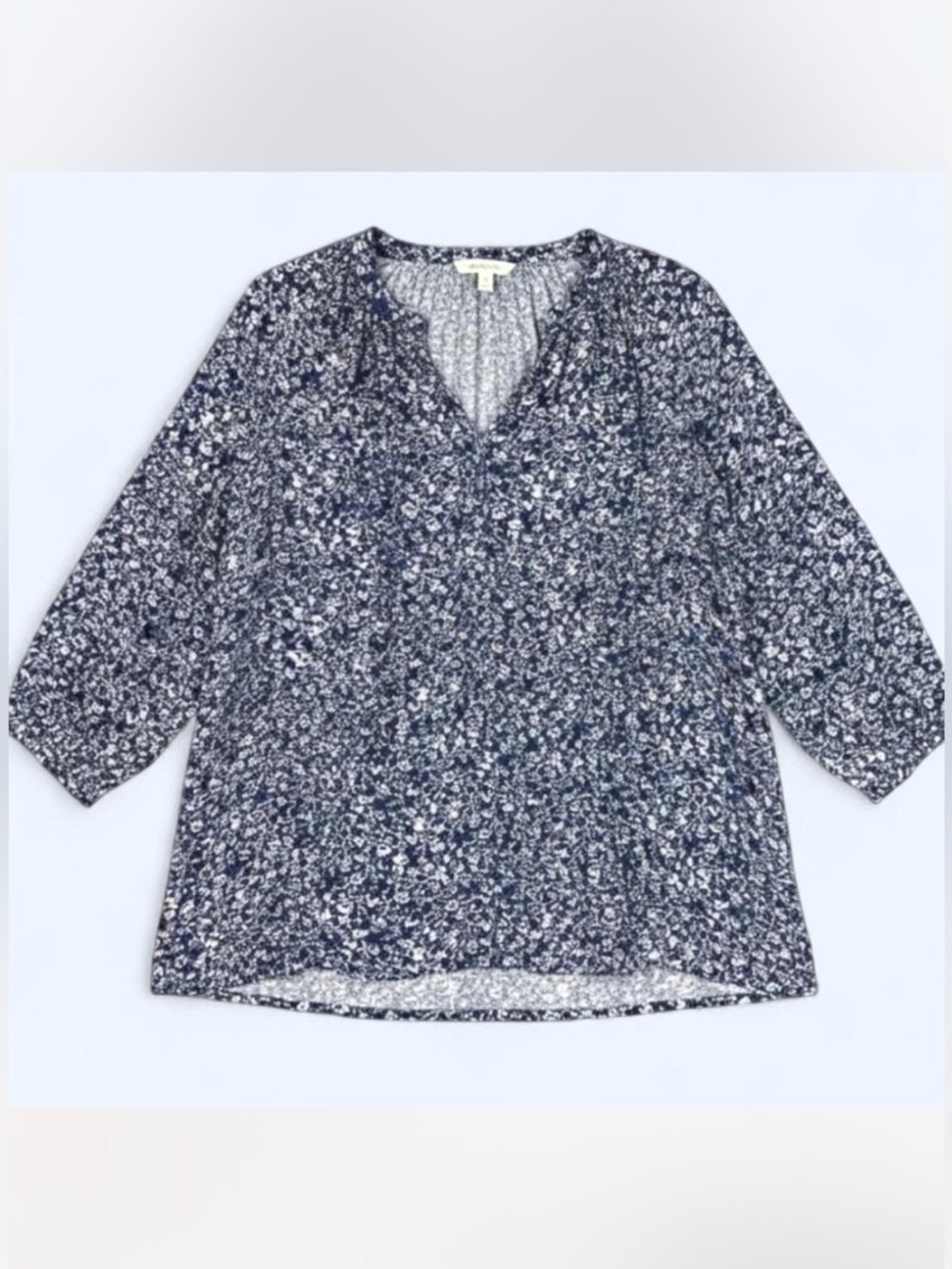 Navy Floral Split-Neck Tunic Top